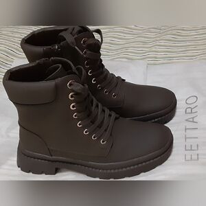 Eettaro Womens 10 Military Style Boots, brown khaiki, zippered with lace-up